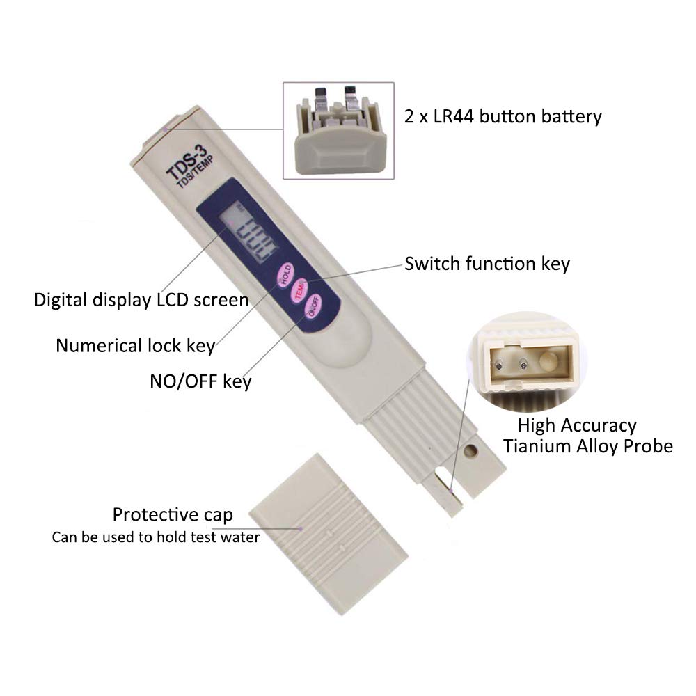 Water TDS Meter Water Tester 0-9999ppm Meter Testing Water Meter for Drinking Water Aquariums RO System Swinging Pool
