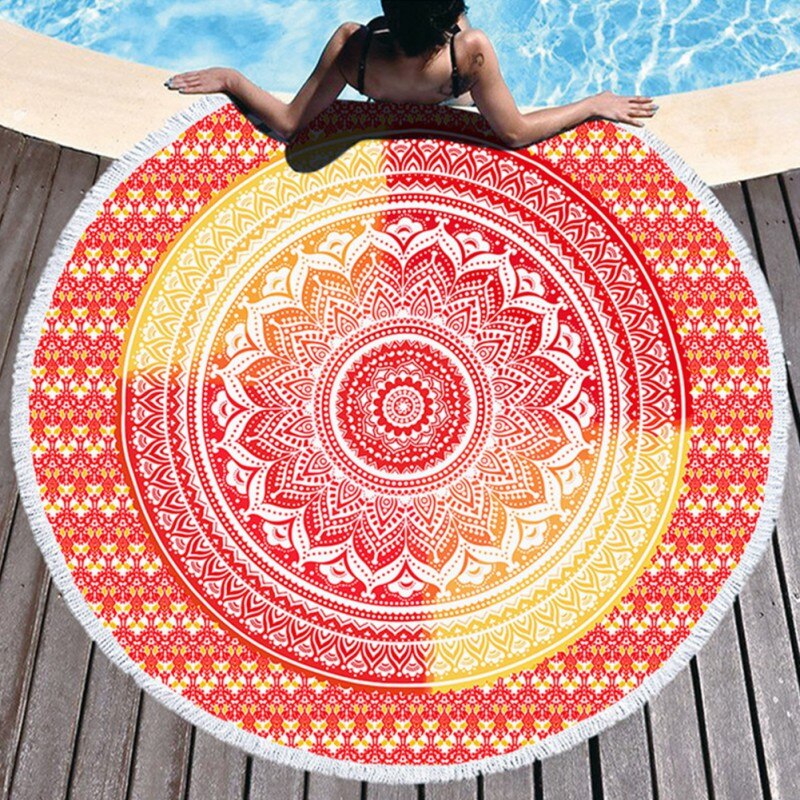 Ronde Mandala Strand Deken Hippie Indian Mandala Kleed Strand Handdoek Meditatie Tapijt Diameter 59 Inches (150 Cm): F