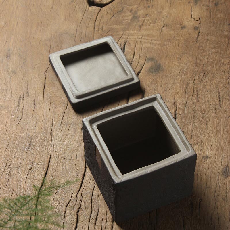 Latas de porcelana de té gruesa Vintage de estilo japonés Zen negro, tarro sellado portátil, caja cuadrada de té, cajas de decoración para el hogar