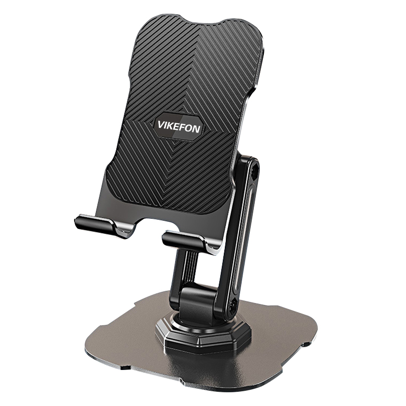 Vikefon metall mobil skrivbordsstativ halkfri silikonplatta 360 ° hållare vikbar justerbar universal surfplatta telefon roterbar ställning: Vit