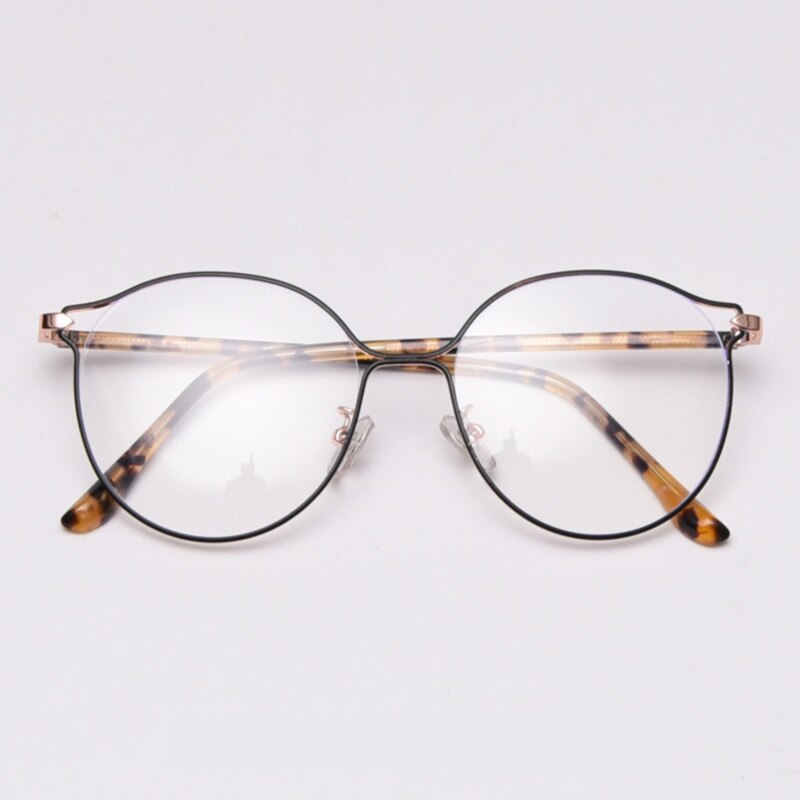 49032 Round Retro Ultralight Glasses Metal Frames Men Women Optical Computer Glasses: C2roseblack