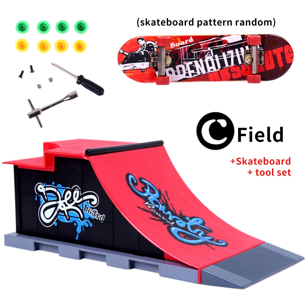 Finger Skateboard Set - Mini Park Ramp Track - ABS Plastic - 28x11x18cm - Removable Deck