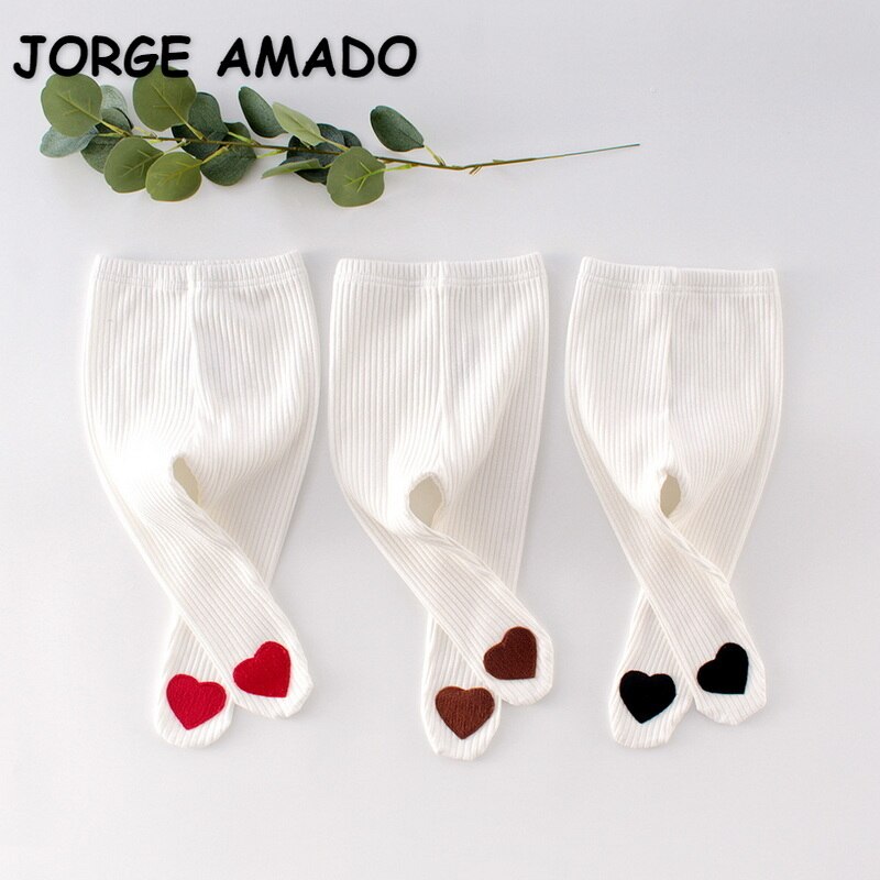 2022 nova primavera bebe meninas meninos collants amor coração apliques listrado elástico grande pp meias calças do bebê roupas infantis e5040
