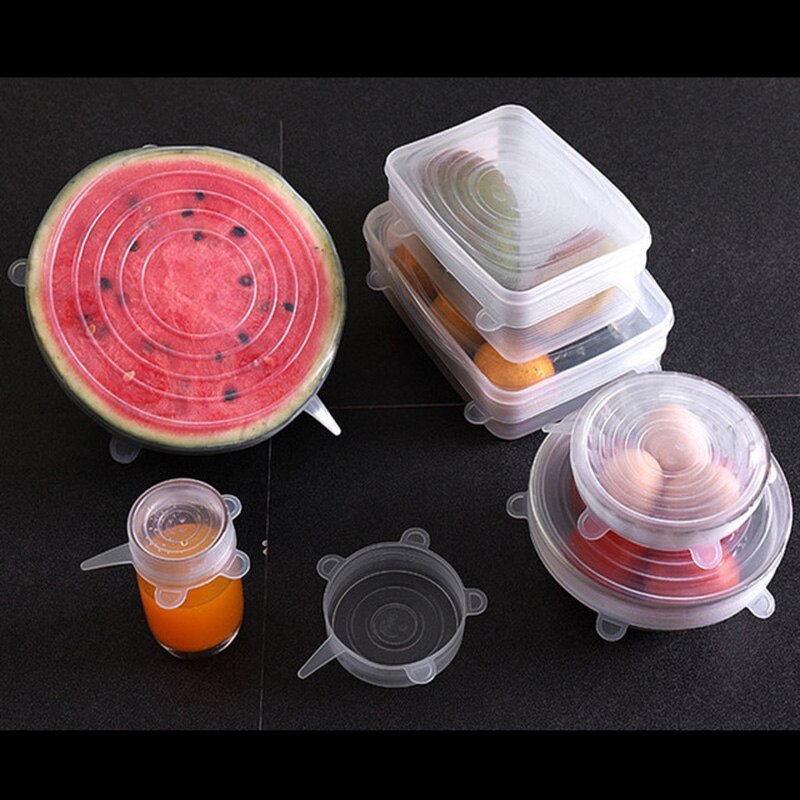 6 pçs/pçs/set tampas de silicone para alimentos cozinha reutilizável capa de silicone alimentos frescos mantendo selado quente frio disponível