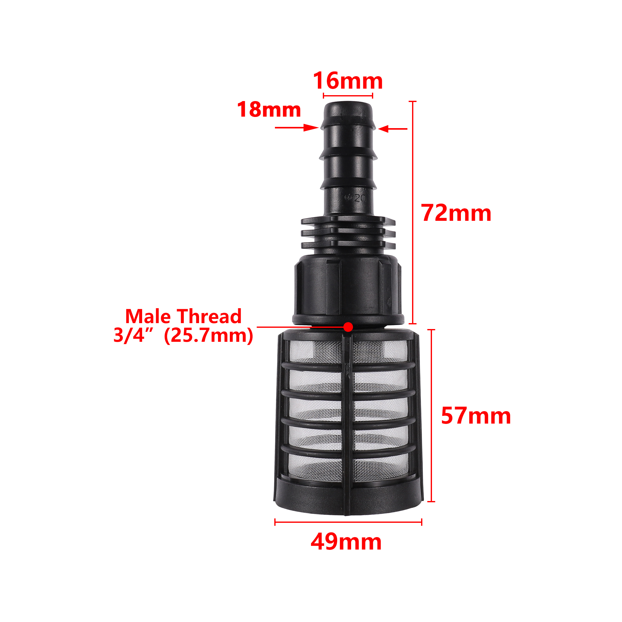 Microfiltro de agua de malla de rosca macho de 3/4 ", 60 Dn16/20, lavadora de alta presión, filtro de entrada autocebante, herramienta de percolación para acuario: Plata