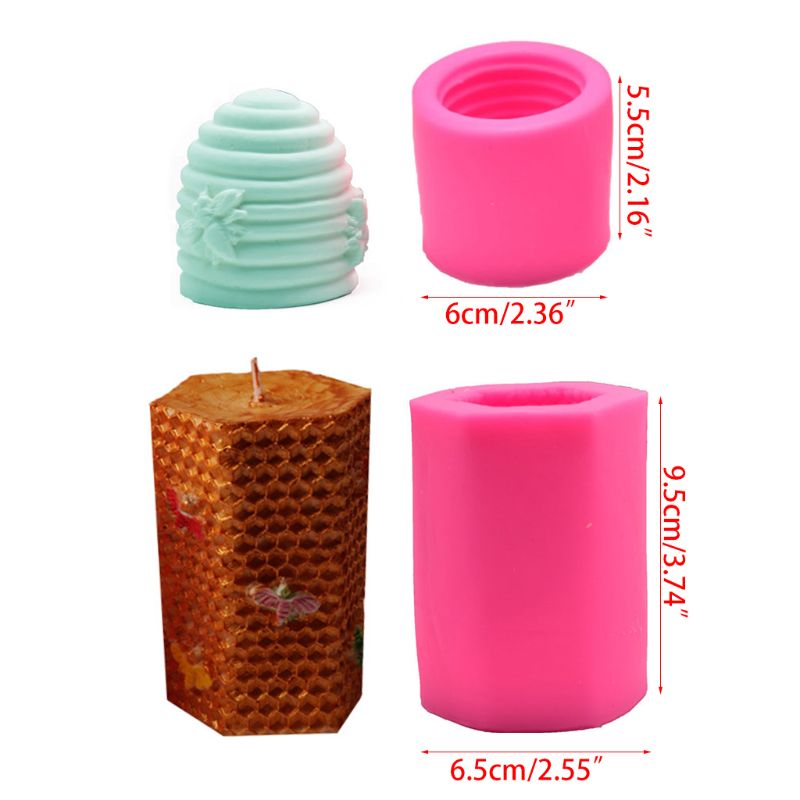 3D Bee Honeycomb Candle Molds with 50Pcs Low Smoke Candle Wicks, Hexagon Beehive 72XF