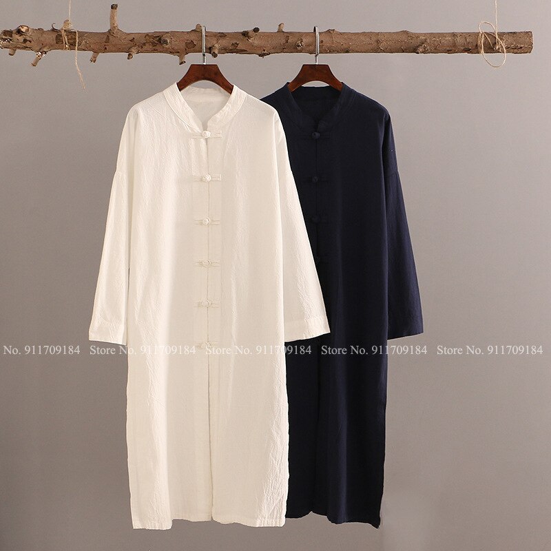 Cotton Linen Coat Men Women Retro Shirts Tops Chinese Style Zen Tea Long Sleeve Tang Suit Jackets Kung Fu Casual Blouse Cardigan