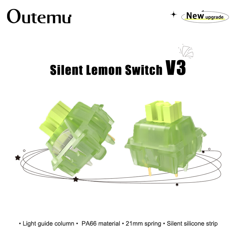 Outemu Silent Lemon V3 Switch Mechanical Keyboard Tactile Switches 5Pin swap PA66 Pre Lubed POM Lightguide Pole 21mm spring
