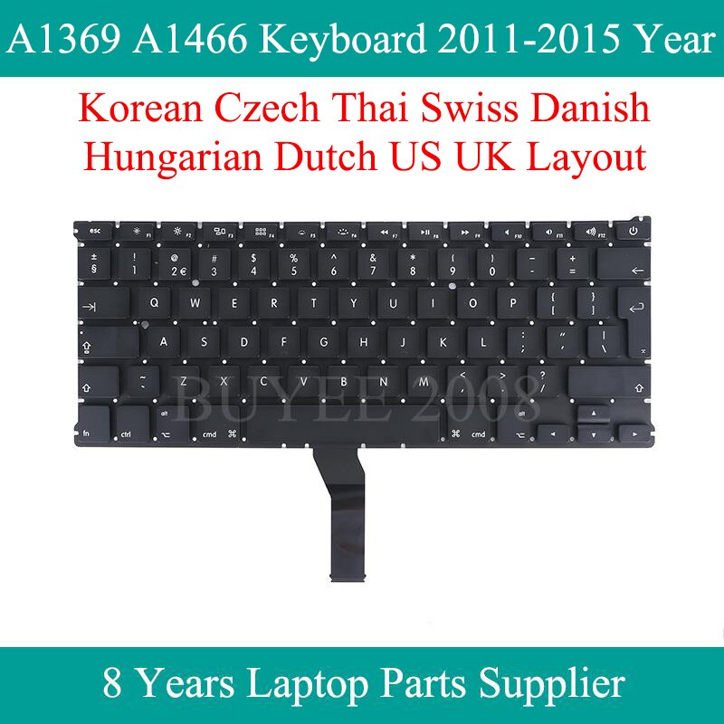 Dla Macbook Air 13.3 "Laptop A1369 A1466 koreański czeski tajski szwajcarski duński węgierski holenderski klawiatury 2011-2015 rok wymiana