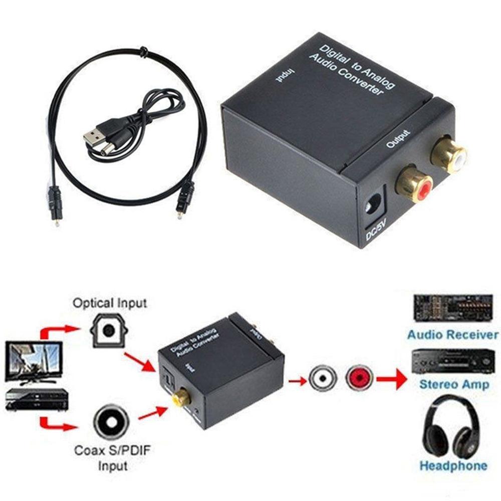 Digital to Analog Audio Converter Optical Fiber Toslink Coaxial Signal to RCA L/R Audio Amplifier Decoder 3.5mm Output Port