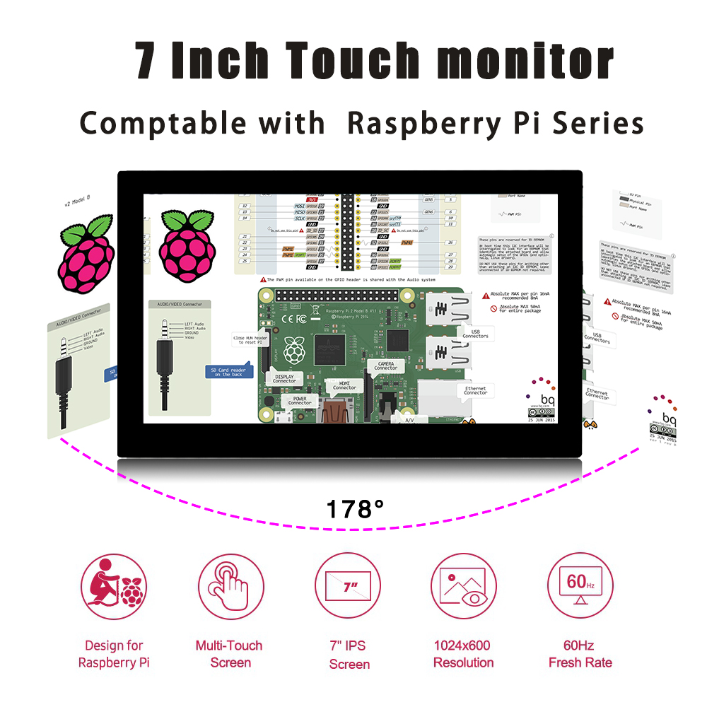 8/7-inch draagbare touchscreen-monitor 1024x600 60Hz-scherm HDMI-compatibele pc-gamerlaptop