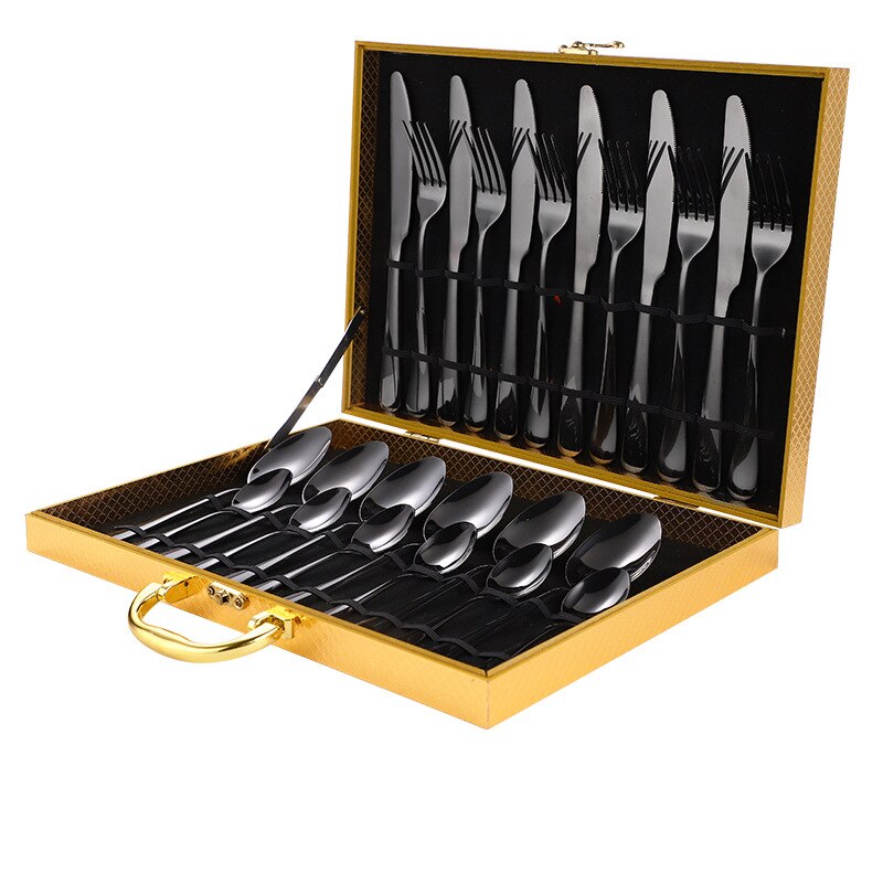 24 Stks/set Goud Bestek Zilverwerk Set Steak Mes Vork Lepel Theelepel Noble Wedding Party Reizen Thuis Luxe Bestek Set: G