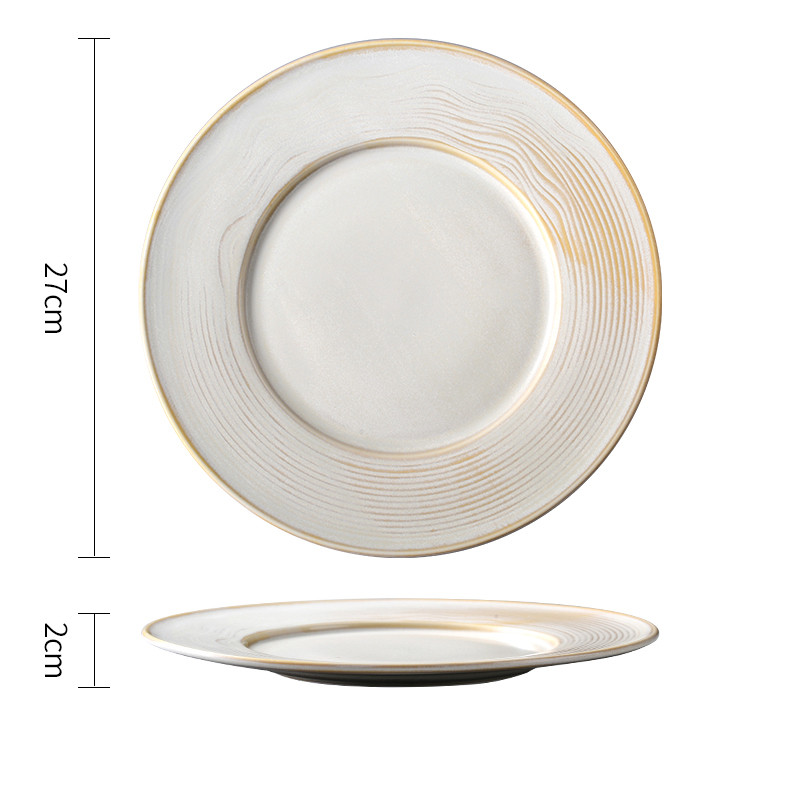 Plato redondo de cerámica para comida occidental, mueble de cocina para el hogar, bandeja para sopa y fideos, , blanco y negro: A5