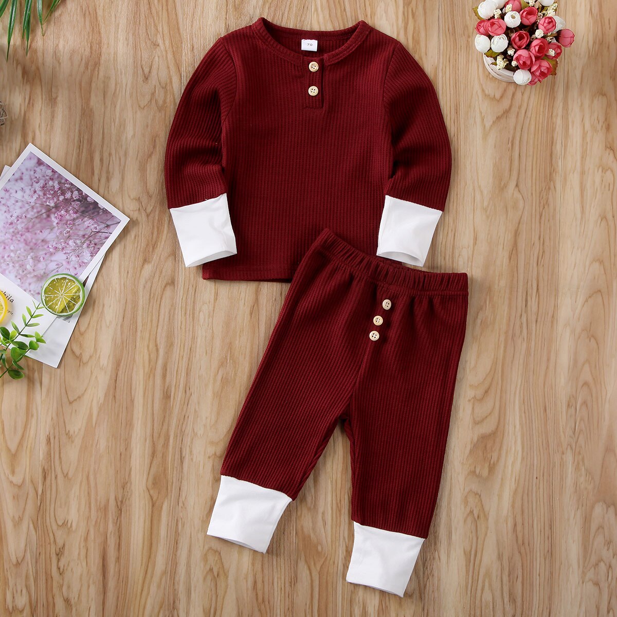 0-24M Newborn Clothes Outfits Toddler Baby Girl Boy Solid Color T-Shirt Tops Leggings Pants Knitted Baby Girls Boys Clothes Set: Red / 18M