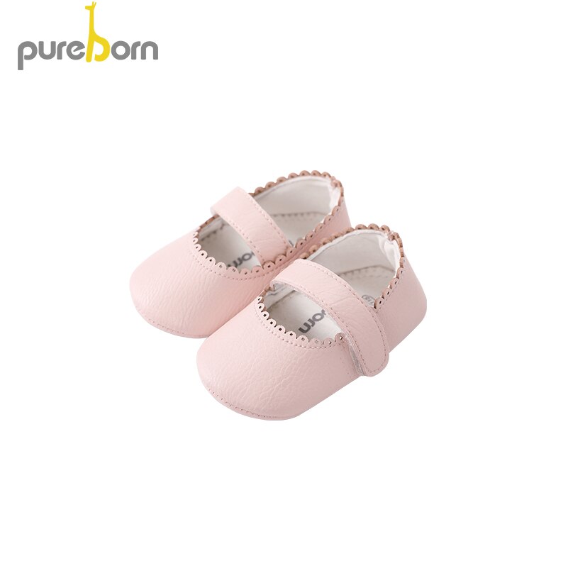 Pureborn baby pige sko prinsesse sko tegneserie bunny nyfødte piger anti-slip pre-walkers pu læder baby pige crip sko: Solid lyserød / 6-12 måneder