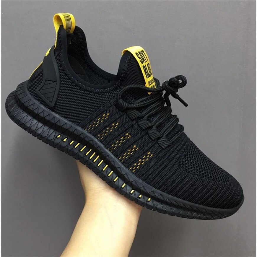 Mesh miesten tennarit vapaa-ajan kengät lac-up miesten kengät kevyet mukavat hengittävät kävelylenkkarit zapatillas hombre: Musta-keltainen / 6.5