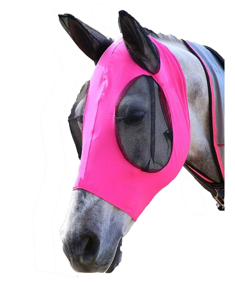 Mascarilla transpirable antimosquitos para caballos, cubierta protectora elástica para la cara, con orejas, Protectores faciales, cuidado de caballos, AA: Pink