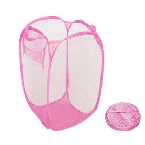 Laundry Bag Pop Up Mesh Washing Foldable Laundry Basket Bag Bin Hamper Storage: Pink