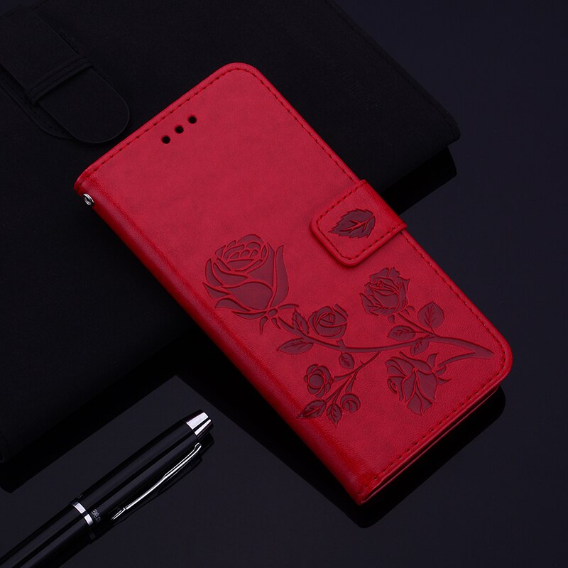 Funda de cuero para Samsung Galaxy A51, funda con tapa magnética de flor 3D para Samsung A51, fundas para teléfono Galaxy A 51, A515F, Etui: Rojo