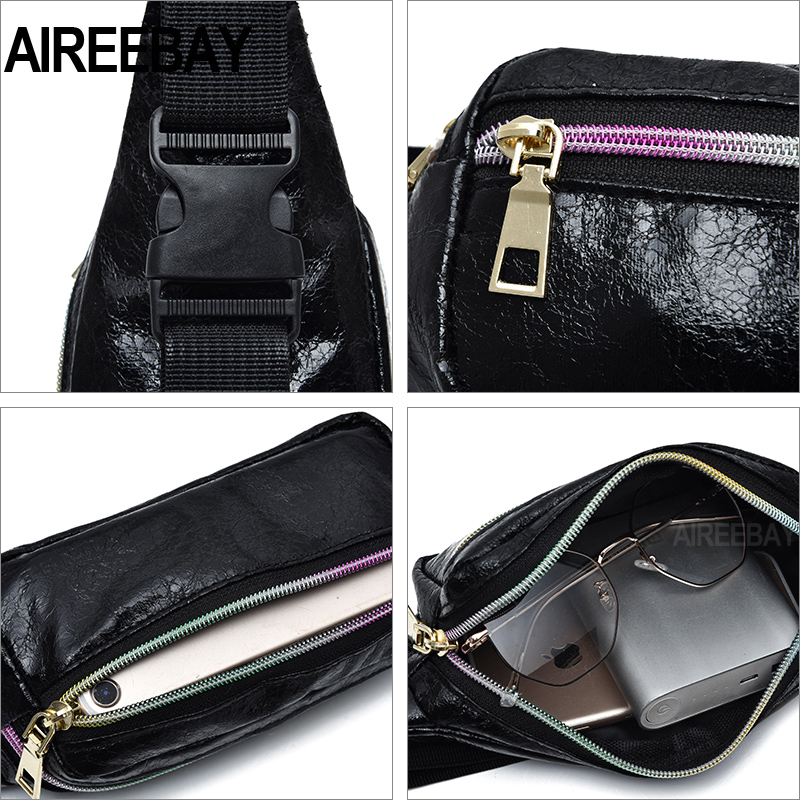 AIREEBAY Style Vintage femmes sac banane holographique PU cuir taille ceinture sacs Messenger sac à bandoulière sac de poitrine pour voyager