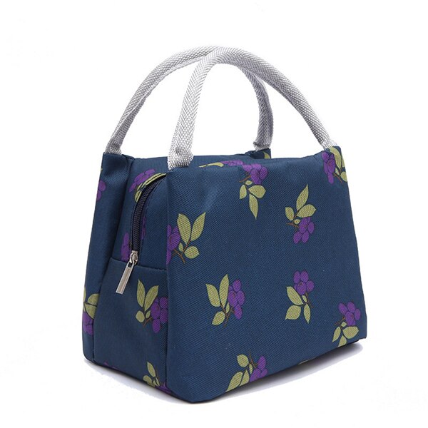 PURDORED-Bolsa de almuerzo de Color sólido para mujer, bolsa térmica con aislamiento térmico, ideal para el almuerzo, ideal para niños, 1 unidad: navy flower