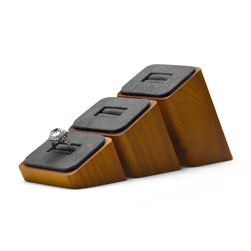 Oirlv Ring Display Set - 3 pcs Wood Jewelry Holder - Creamy-white & Dark Gray - 6x5x3.8cm