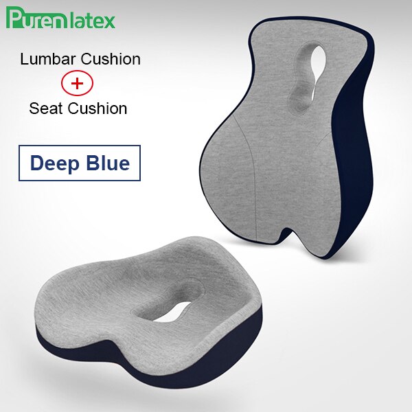 Purenlatex Chair Cushion Set Memory Foam Seat Cushion Lumbar Support Orthopedic Pillow Protect Coccyx Relieve Back Pain Car Seat