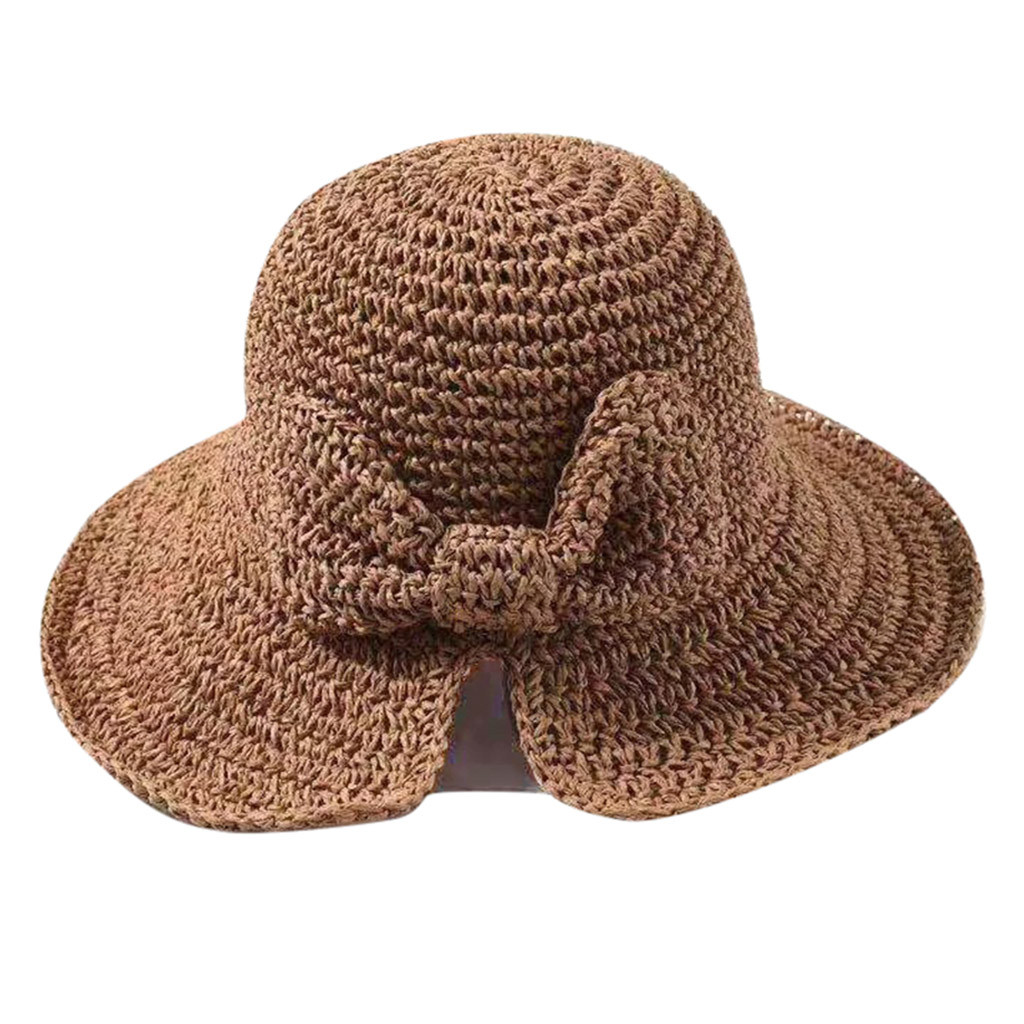 femmes été chapeau plage paille chapeau Panama dames casquette Vintage plat large bord Bowknot soleil chapeaux pour femmes Sombrero Mujer: Marron
