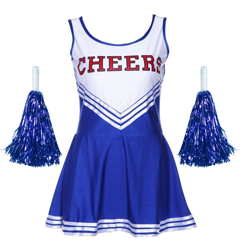 Tank kjole pom pom pige cheerleaders forklædning blå dragt m (34-36): Default Title