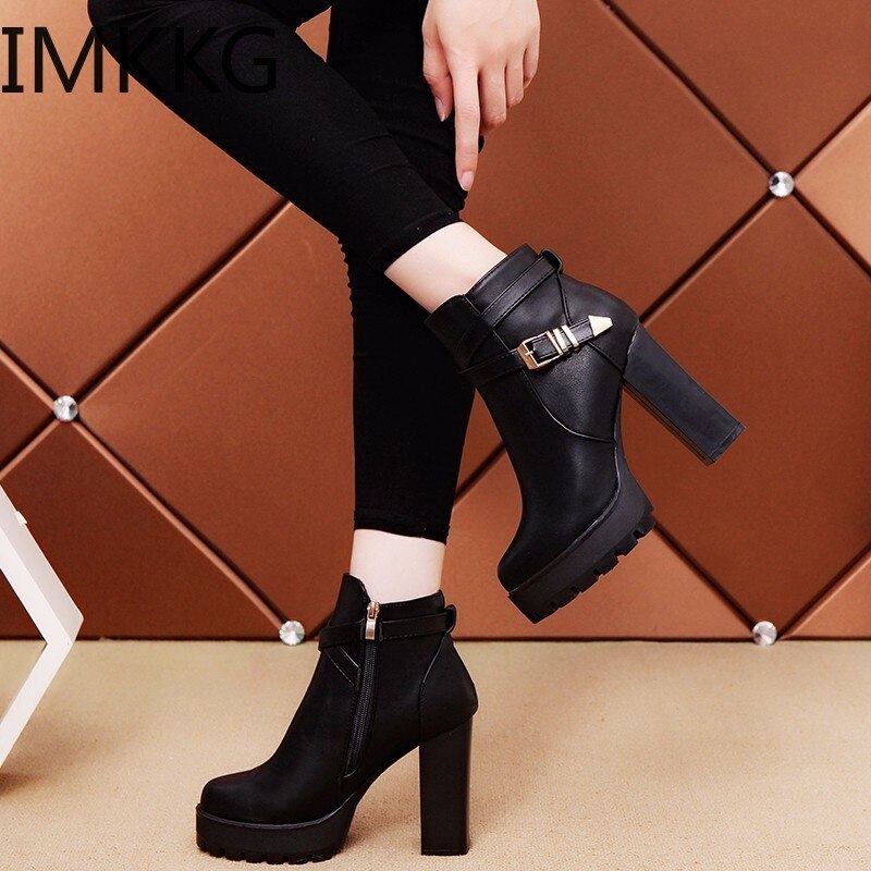 Botines De tacón cuadrado, Botas De Mujer, novedad De , Botas De otoño e invierno, Zapatos De tacón alto con botones, F90321