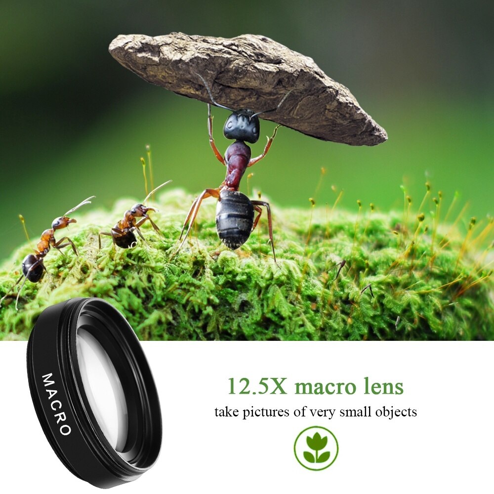 Lente de teléfono móvil con 2 funciones, lente gran angular de 0,45x y macro hd de 12,5x, cámara universal con clip de lente para teléfono iphone y android