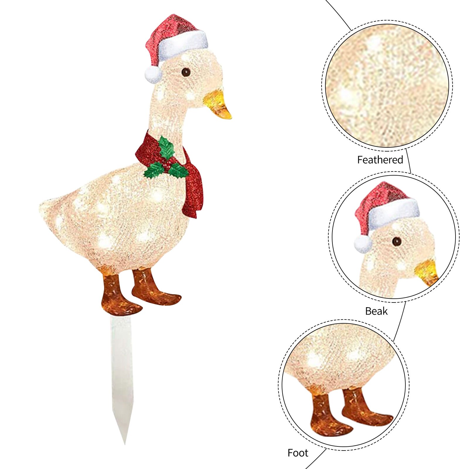 1pc Christmas Light-up Duck Stake With Scarf Christmas Decoration LED Acrylic Duck Statues for Garden Decor Outdoor Navidad