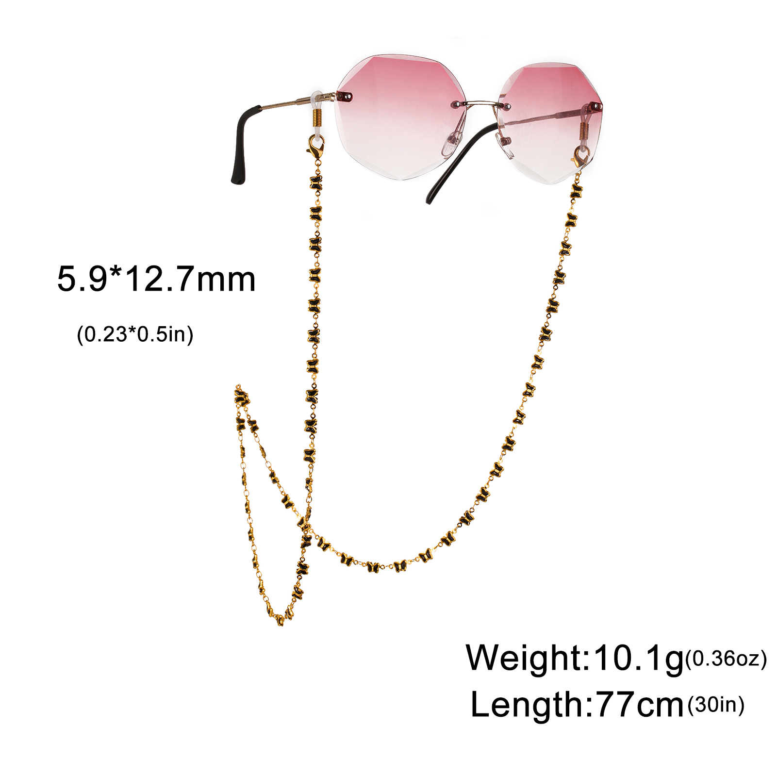 Gekleurde kristallen hartvormige brilketting roestvrijstalen dameszonnebrilketting modieuze Boheemse sieradenaccessoires: Roze