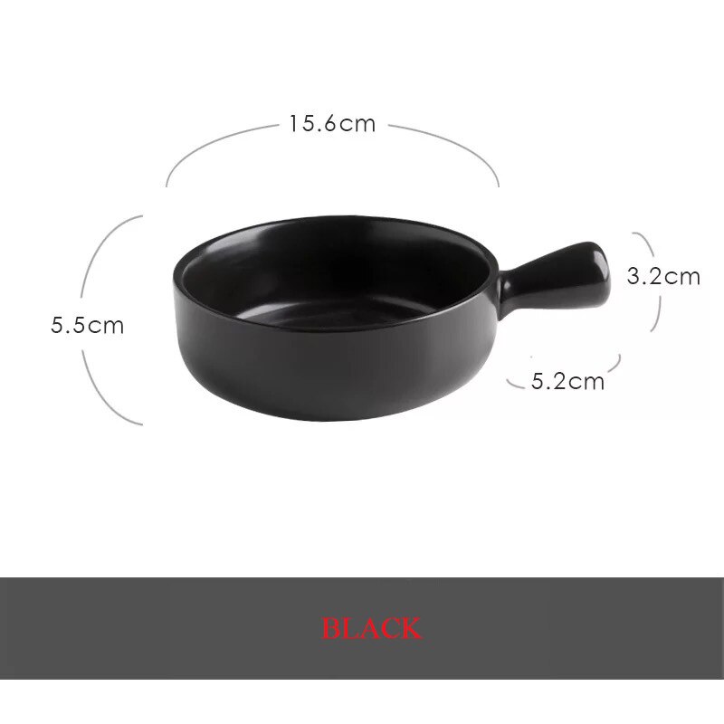 Ceramic With Handle Bowl Salad Bowl Oven Special Baking Bowl Baked Rice Bowl Fruit Dessert Bowl Instant Noodle Bowl: Black