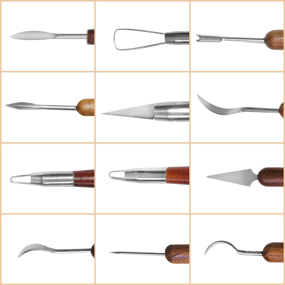 6pcs/set Pottery Clay Sculpting Tools Wooden Handle Pottery Carving Tool for Pottery Sculpture Ceramic Clay Trimming Cutting Kit