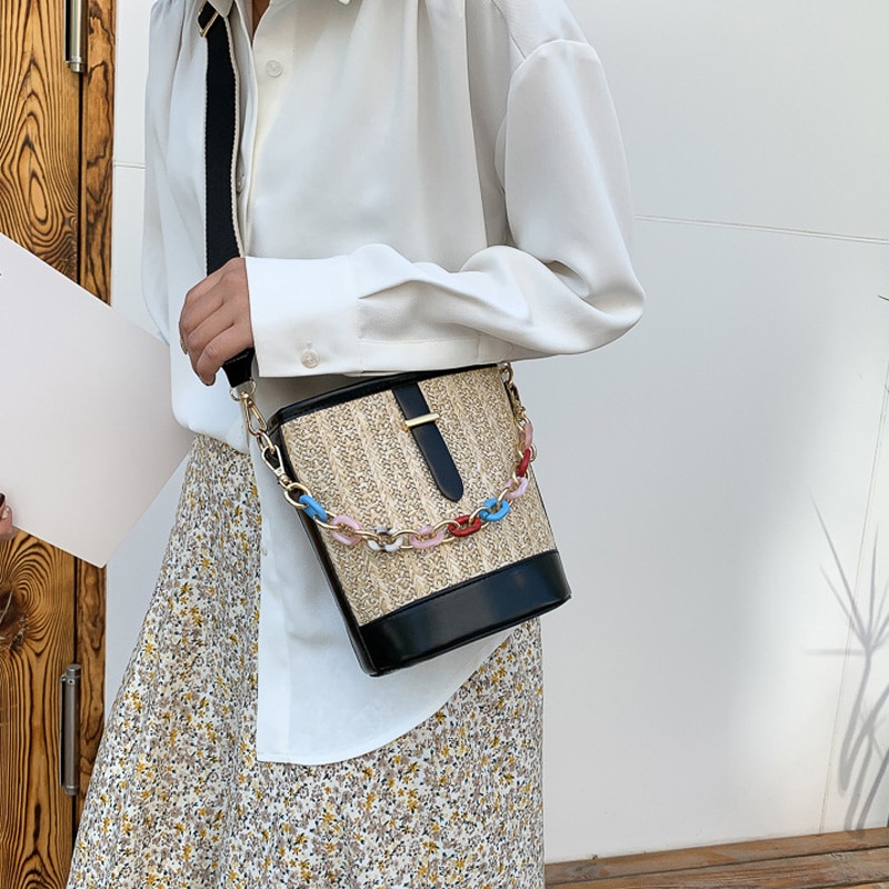 Zomer damestas breien emmer schoudertas casual kleine crossbody tassen chai dames handtassen