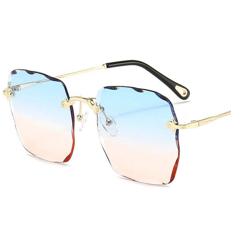 Kantløse firkantede overdimensionerede solbriller kvinder vintage luksus mærke diamant skære linse gradient solbriller: Blå lyserød