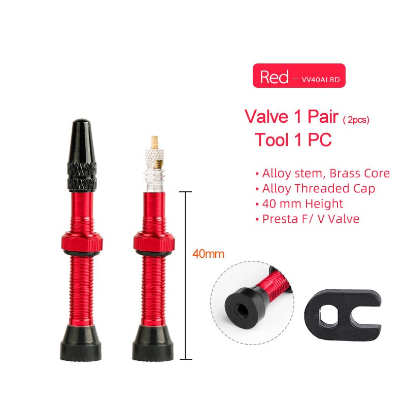 Válvula de neumático sin tubo para bicicleta, 1 par de neumáticos sin cámara de 40/60/80/100/120mm para bicicleta de montaña: 40mm Alloy Red