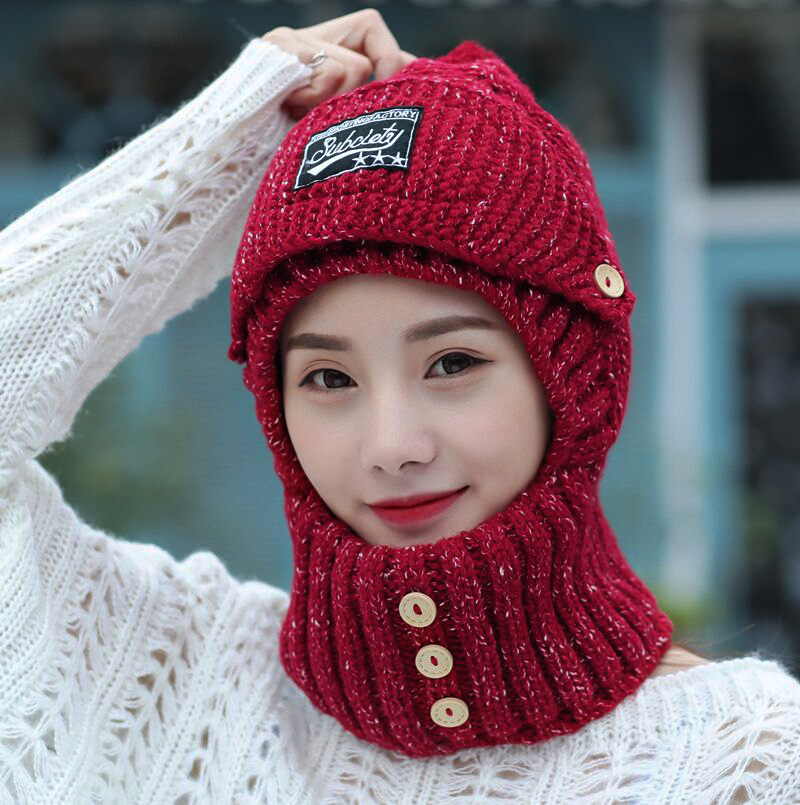 Winter Gebreide Mutsen Hoeden Vrouwen Dikke Warme Beanie Skullies Muts Vrouwelijke Bivakmuts Muts Muts Outdoor Manie Sets: Rood