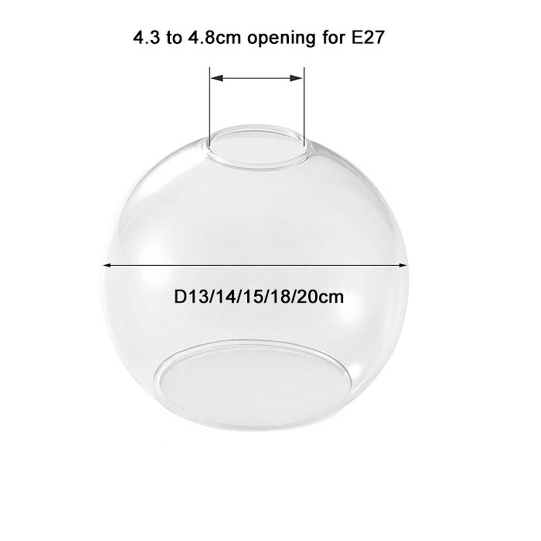 Abat-jour Globe en verre transparent, avec 1-5/8 pouces, 45mm, luminaire d'ouverture, Globes de remplacement pour suspension
