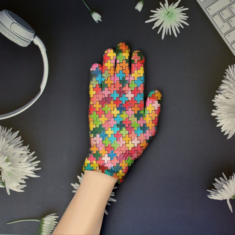 3D Printing Touch Screen Knitted Gloves Fun Gloves With Graffiti Patterns Winter Fingered Gloves Handschuhe