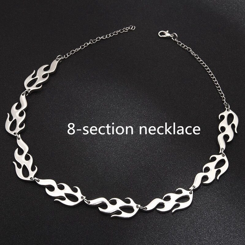 Punk flame colar clavícula hip hop chama rock chain pulseira masculino e feminino colar casal moda jóias: 8-section necklace