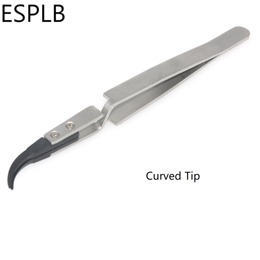 Płaska/prosta/zakrzywiona plastikowa końcówka odwrotna pinceta uchwyt ze stali nierdzewnej srebrno-czarna najnowsza pinceta: Curved Tip