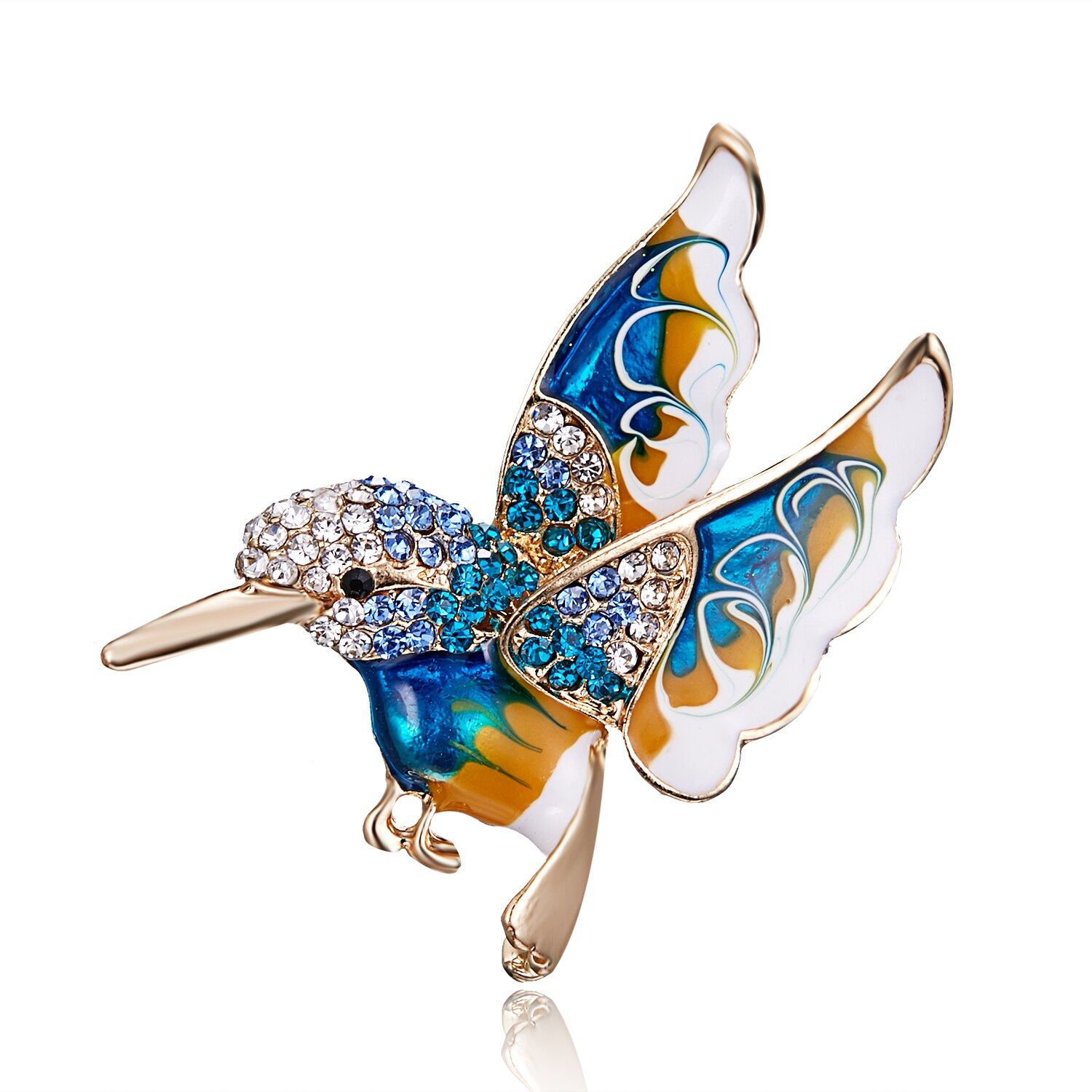 Aankomst Volledige Zirkoon Kleine Vogel Broches Voor Vrouwen Leuke Kolibrie Broche Goud Kleur Pin Dier Sieraden Jas Ornament: Blue