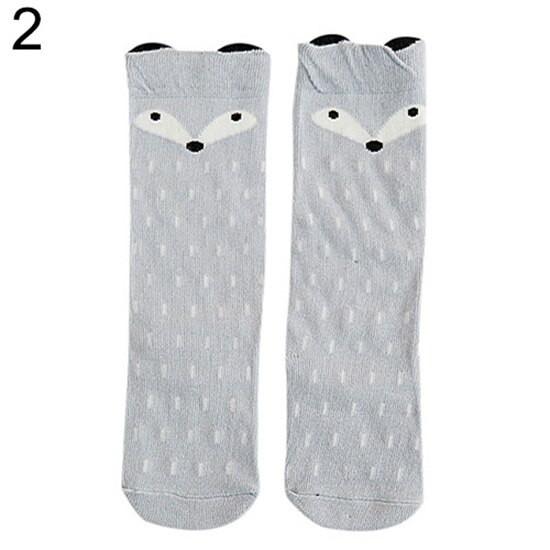 bebé niños niñas estampado de zorro calcetines largos suave algodón protege la rodilla medias altas: Grey 3y