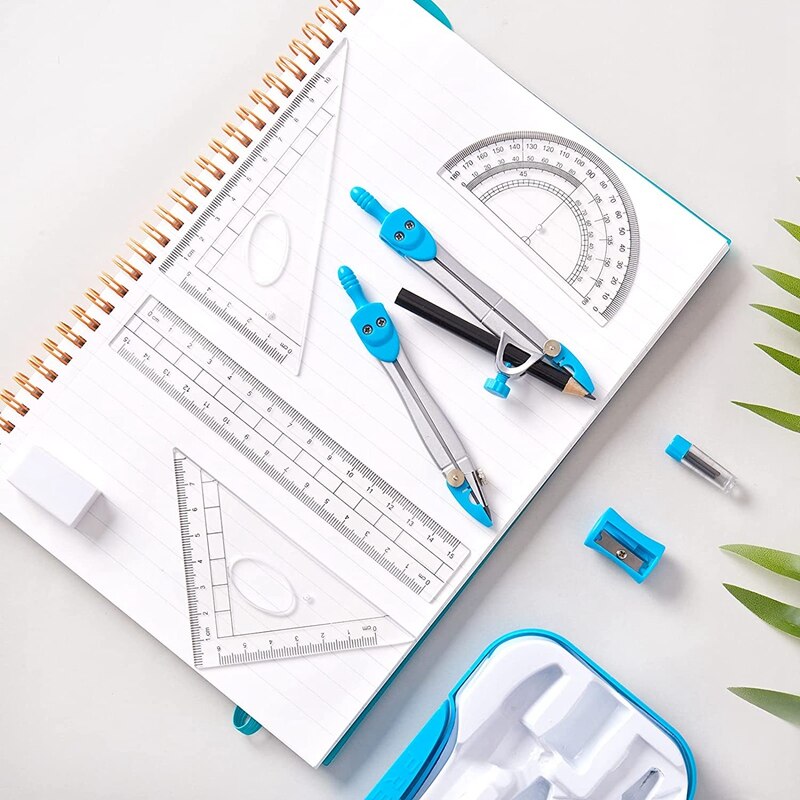 Geometry Set 10 Pcs Math Supplies Kit,Including Compass,Protractor,Ruler,Eraser,Pencil Ect,for Drawing and Measurement