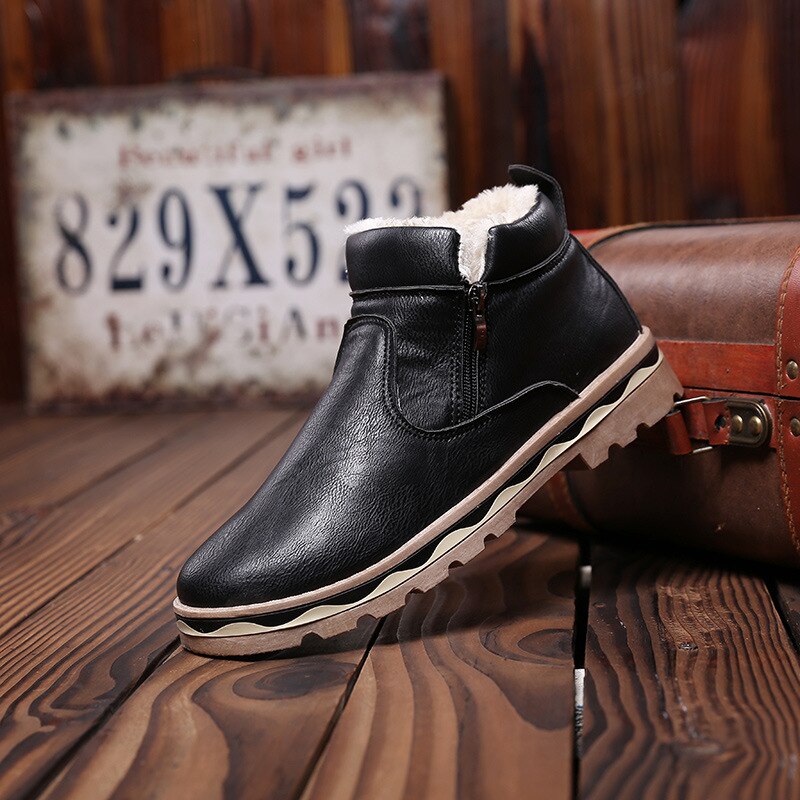 Mode Mannen Snowboots Leer Heren Outdoor Wandelen Boot Winter Boot Casual Schoenen Sneakers Mans Werk Veiligheid Comfortabele Enkel: Black / 39