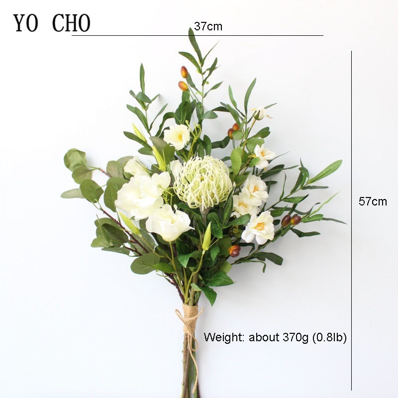 YO CHO panny młodej bukiet ślubny sztuczny kwiat róży z jedwabiu bukiet biały czerwony materiały ślubne hortensja orchidea azalia liści oliwnych