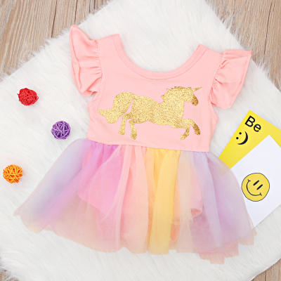 Toddler Girls Unicorn Dress Baby Girls Rainbow Colors Tulle Dress with Unicorn Lovely Kids Sundress for Unicorn Party: Lavender / 6M