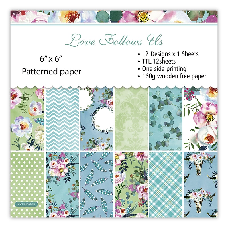 12pc love flower patterned paper Scrapbooking paper pack handmade craft paper craft Background pad